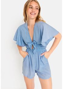 LSCN BY LASCANA Kurzoverall blau Gr. 34 für Damen. Mit tiefer V-Ausschnitt. Figurumspielend. Nachhaltig.