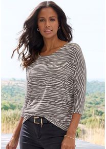 Lascana 3/4-Arm-Shirt 'mit modischem Zebra-Muster' taupe Gr. 32/34 für Damen. Mit Rundhals. Bequem. Nachhaltig.