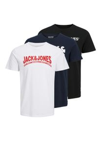 Jack & Jones JACK & JONES Herren Kurzarmshirt "JOR30HISTORY TEE SS CREW NECK 3PK MP"navy blazer pack:navyblazer, schwarz, weiß, modisch, Gr. L, bedruckt, Jersey,