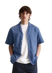 Marc O'Polo Herren Kurzarmhemd "aus Leinen-Bio-Baumwoll-Mix"cerulean blau, Gr. XXL, MARC O'POLO DENIM, unifarben, Obermaterial: 53% Leinen, 47% Baumwolle, Hemden