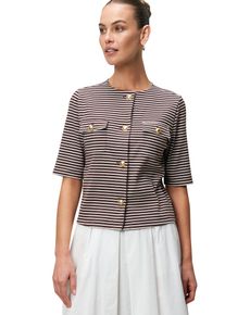 Zero Damen Sweatjacke "Zero Blazer-Jacke mit Streifen"brauncream, casual, Gr. 44, gestreift, Rippware, Obermaterial: 97% Baumwolle, 3% Elastan.