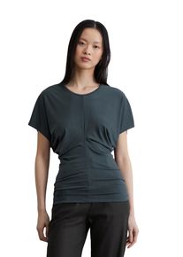 Marc O'Polo MARC O'POLO Damen Kurzarmbluse "aus LENZING ECOVERO "muted blau, Basic, Gr. XXL, unifarben, Obermaterial: 94% Viskose, 6% Elasthan, Blusen