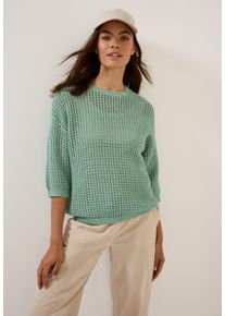 Cecil Damen Strickpullovermatcha grün, casual, Gr. XXL, Strukturmuster, Strick, Obermaterial: 100% Baumwolle, Pullover, in Häkel-Optik