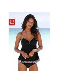 Tankini Lascana, Damen, Gr. 46, Cup C, bunt (schwarz, bunt), Polyamid, unifarben mit Farbeins&auml;tzen, Bikini-Sets Tankini, mit bedruckten Eins&auml;tzen