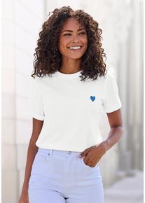 Lascana T-Shirt mehrfarbig Gr. 40/42 für Damen. Rundhals und Stickerei. Figurumspielend. Nachhaltig.