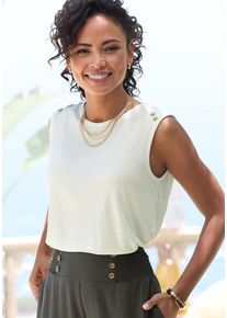 Lascana Strandtop beige Gr. 32/34 für Damen. Rundhals und Zierknöpfe. Figurumspielend. Nachhaltig.