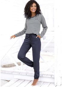 Vivance Dreams Pyjama Dunkelblau Gr. 32/34 für Damen. Rundhals und Stickerei. Bequem. Nachhaltig.