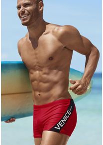Boxer-Badehose Venice Beach, Herren, Gr. 8, N-Gr, rot, Recycling-Polyamid, unifarben mit Farbeinsatz, Badehosen Boxer-Badehose, mit Logo-Schriftzug, Topseller