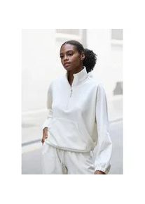 Langarmshirt Copenhagen Studios, Damen, Gr. 40/42, wei&szlig; (wollwei&szlig;), Sweatware, Obermaterial: 54% Modal, 40% Polyester, 6% Elasthan, unifarben, bequem h&uuml;ftlang, ohne Ausschnitt, elastischer Bund, Shirts Langarmshirt, aus hochwertigem Material mit Stehkragen und Rei&szlig;verschluss