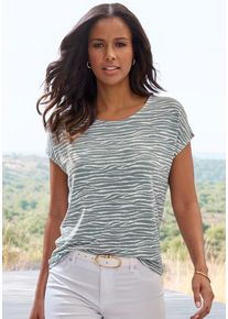Lascana Kurzarmshirt 'mit modischem Zebra-Muster' blau Gr. 44/46 für Damen. Mit Rundhals. Bequem. Nachhaltig.