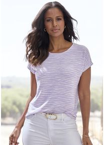 Lascana Kurzarmshirt 'mit modischem Zebra-Muster' lila Gr. 32/34 für Damen. Mit Rundhals. Bequem. Nachhaltig.