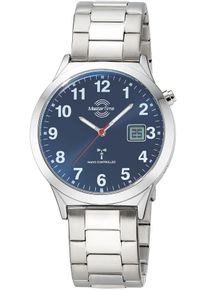 MASTER TIME Herren Funkuhrsilberfarben, dunkelblau, Armbanduhren, Quarzuhr, Armbanduhr, Herrenuhr, Edelstahlarmband, analog, digital