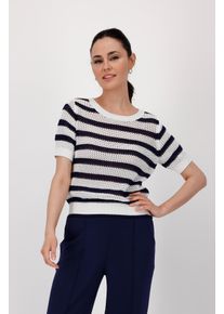 monari Damen Strickpullover "Pullover Ajour Ringel"navy blau ringel, modisch, Gr. 38, geringelt, gemustert, mehrfarbig, Strick, Obermaterial: 100%