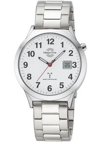 MASTER TIME Herren Funkuhrsilberfarben, weiß, Armbanduhren, Quarzuhr, Armbanduhr, Herrenuhr, Edelstahlarmband, analog, digital