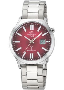 MASTER TIME Herren Funkuhrsilberfarben, rot, Armbanduhren, Quarzuhr, Armbanduhr, Herrenuhr, Edelstahlarmband, analog, digital