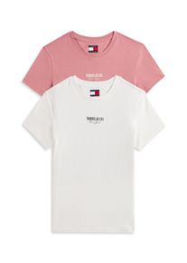 Tommy Jeans Damen Kurzarmshirt "TJW 2PACK ESSENTIAL LOGO 2 TEE"ecru, tahiti berry, casual, Gr. M, bedruckt, Single Jersey, Obermaterial: 100%