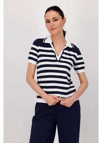 monari Damen Polokragenpullover "Pullover Polo Ringel"navy blau ringel, modisch, Gr. 40, geringelt, gemustert, mehrfarbig, Web, Obermaterial: 63%