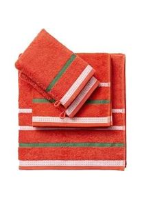 Benetton – 4-teiliges Badetuch-Set (1 Handtuch 50 x 90, 1 Handtuch 70 x 140, 2 Handschuhe 15 x 21), 100 % Baumwolle, 450 g/m2, Rot