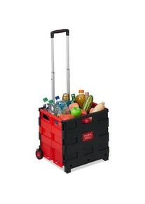 Relaxdays Relaxdays Einkaufstrolley klappbar, Teleskop-Griff, 2 Gummi Rollen, bis 35 kg, Shopping Trolley, Aluminium, ABS, rot