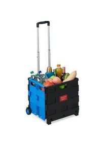 Relaxdays Relaxdays Einkaufstrolley klappbar, Teleskop-Griff, 2 Gummi Rollen, bis 35 kg, Shopping Trolley, Aluminium, ABS, blau