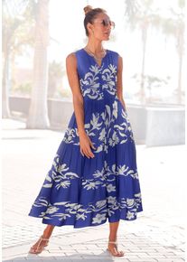 Lascana Damen Druckkleidcreme, royalblau, modisch, Gr. 42, bedruckt, Web, Obermaterial: 100% Viskose, Kleider, mit Volants