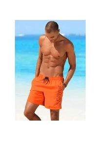 Badeshorts s.Oliver, Herren, Gr. L (52), N-Gr, orange, Microfaser, Polyester, Badehosen Badeshorts, mit trendigem Logoprint