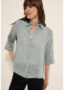 Cecil Damen Kurzarmblusechambray balmy khaki, casual, Gr. XL, gestreift, Web, Obermaterial: 100% Leinen, Blusen, im Streifen-Look und aus Leinen