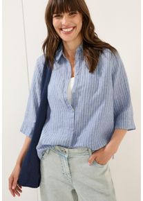 Cecil Damen Kurzarmblusechambray forever blau, casual, Gr. L, gestreift, Web, Obermaterial: 100% Leinen, Blusen, im Streifen-Look und aus Leinen