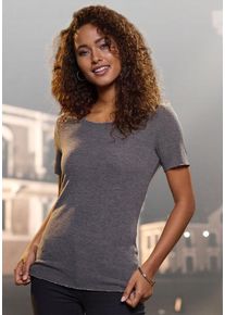 Lascana Rundhalsshirt 'mit feiner Glitzereinfassung' grau Gr. 32/34 für Damen. Tiefer Rundhals und Glitzerdetails. Bequem. Nachhaltig.