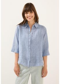 Cecil Damen Hemdblusechambray forever blau, casual, Gr. XL, gestreift, Web, 100% Leinen, Blusen, mit Knopfleiste