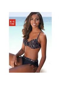 Bügel-Bikini Buffalo, Damen, Gr. 40, Cup B, schwarz (schwarz, bedruckt), Polyamid, bedruckt, Bikini-Sets, mit höher geschnittener Hose