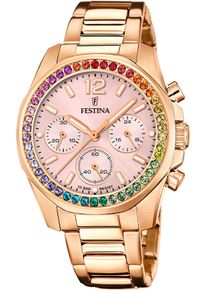 Festina Damen Chronograph "Boyfriend Collection"roségoldfarben, rosé, Armbanduhren, Armbanduhr, Quarzuhr, Damenuhr, Stoppfunktion, Regenbogen