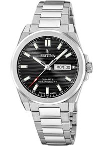 Festina Damen Quarzuhrsilberfarben, schwarz, Armbanduhren, Armbanduhr, Damenuhr, Herrenuhr, Swiss Made, Edelstahlarmband, Datum