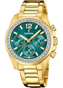 Festina Damen Chronograph "Boyfriend Collection"goldfarben, petrolfarben, Armbanduhren, Armbanduhr, Quarzuhr, Damenuhr, Stoppfunktion, Regenbogen