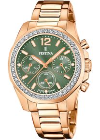 Festina Damen Chronograph "Boyfriend Collection"roségoldfarben, grün, Armbanduhren, Armbanduhr, Quarzuhr, Damenuhr, Stoppfunktion, Regenbogen