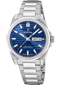 Festina Damen Quarzuhrsilberfarben, blau, Armbanduhren, Armbanduhr, Damenuhr, Herrenuhr, Swiss Made, Edelstahlarmband, Datum