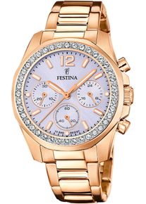 Festina Damen Chronograph "Boyfriend Collection"roségoldfarben, grau, Armbanduhren, Armbanduhr, Quarzuhr, Damenuhr, Stoppfunktion, Regenbogen