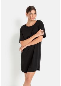 LSCN BY LASCANA Shirtkleid schwarz Gr. 32/34 für Damen. Rundhals und Druck. Loose Fit