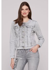 SOCCX Damen Jeansjackelight grau printed, casual, Gr. L, unifarben, Material: 72% Baumwolle, 27% Polyester, 1% Elasthan, Jacken, mit Brusttaschen