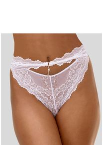 Lascana Tanga weiß Gr. 44/46 für Damen. Mit Schmucksteine, Spitze, Glitzerdetails, Schmuckelement. Figurbetont