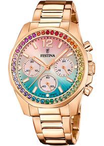 Festina Damen Chronograph "Boyfriend Collection"roségoldfarben, bunt, Armbanduhren, Armbanduhr, Quarzuhr, Damenuhr, Stoppfunktion, Regenbogen