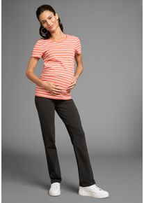Neun Monate Damen Umstandsshirt "2tlg. Set: T-Shirt+Leggings"aprikot geringelt, schwarz, modisch, Gr. 36, geringelt, Jersey, Obermaterial: 95%