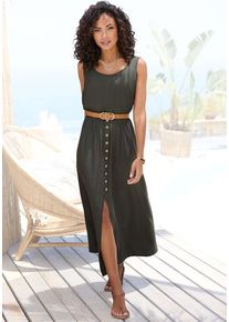 Lascana Maxikleid beige Gr. 34 für Damen. Tiefer Rundhals und Zierknöpfe. Figurumspielend