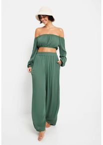 LSCN BY LASCANA Carmenbluse grün Gr. 38 für Damen. Mit Carmenausschnitt. Figurumspielend. Nachhaltig.