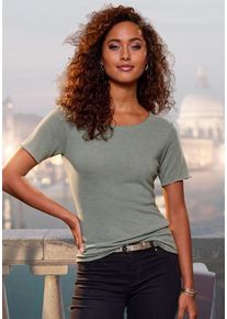 Lascana Rundhalsshirt 'mit feiner Glitzereinfassung' grün Gr. 36/38 für Damen. Tiefer Rundhals und Glitzerdetails. Bequem. Nachhaltig.