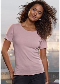 Lascana Rundhalsshirt 'mit feiner Glitzereinfassung' pink Gr. 36/38 für Damen. Tiefer Rundhals und Glitzerdetails. Bequem. Nachhaltig.