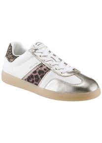 Tamaris Damen Plateausneaker, Gr. 38weiß, silberfarben kombiniert, Leder, Textil, Lederimitat, animal-print, Glitzer, sportlich, Schuhe,