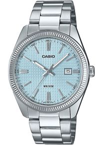 Damen Quarzuhrsilberfarben, hellblau, CASIO TIMELESS COLLECTION, Armbanduhren, Armbanduhr, Herrenuhr, Damenuhr, analog, Datum, Lederarmband