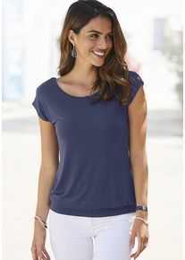 Lascana Longshirt 'mit breitem Bund' blau Gr. 32/34 für Damen. Mit Rundhals. Figurumspielend. Nachhaltig.