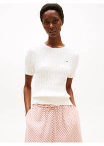 Tommy Hilfiger Damen Strickpullover "CO CABLE MID GG S/S C-NK SWT"ivory silk, casual, Gr. XXXL, unifarben, Strick, Obermaterial: 100% Baumwolle,